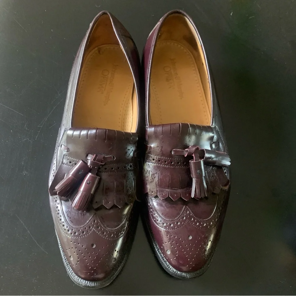 Johnston & Murphy Loafers Men's Size 9B Optima Burgundy Leather Wingtip Tassel